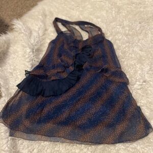 1/2off Cecico sheer tank ruffled blouse tank top Small blue grey NWOT 4👠